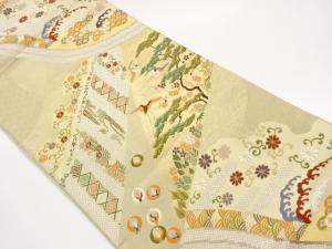 渡文製　鶴に草花・花唐草・古典柄模様織出し袋帯